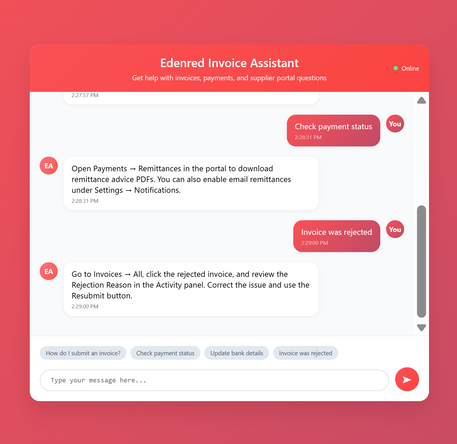 Invoice Rejection Help